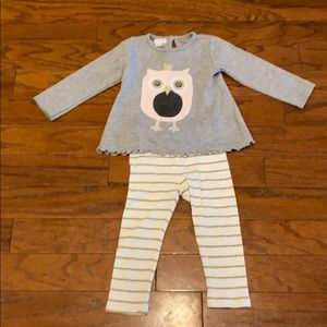 Mud pie girls owl 2 piece outfit 24m/2t